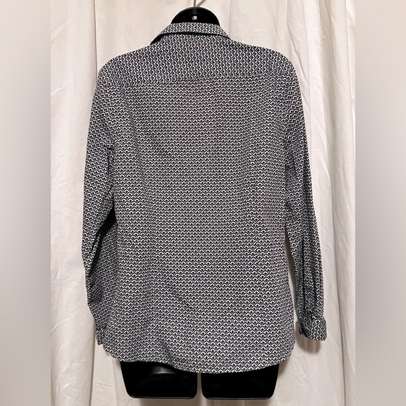 Lands End Women's Sz 10 Button Down Long Sleeve Blouse White/Brown - Picture 2 of 5